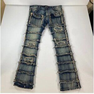 Another Hype‎ Piece AHP Jeans Size 36 Distressed Frayed Raw Edge Patchwork Denim